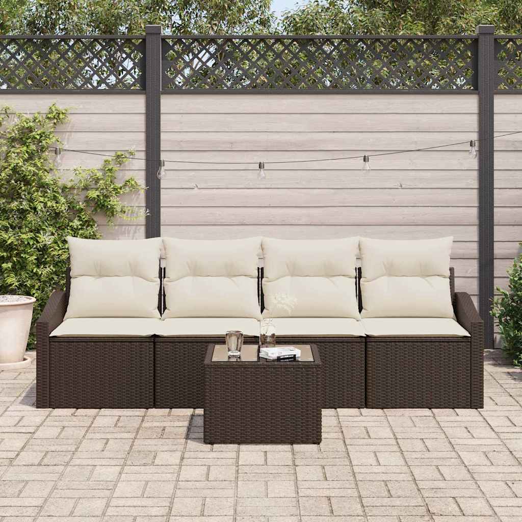 Garten-Sofa-Set 5 pcs Braun und Creme 55 x 55 x 37 cm